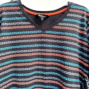 Ulla Popken Graphic Colorful Chain Women's Shirt 16 18 Short Sleeve Gray Orange